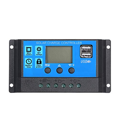 VISLONE Solar Charge Controller 60A Dual USB Port Solar Panel Battery Intelligent Regulator12V/24V PWM Intelligent Regulator with Adjustable LCD Display