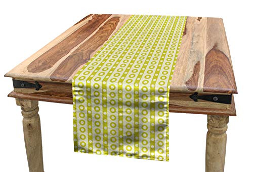 Ambesonne Retro Table Runner Vertical Stripes with Polka Dots and Circles Geometric Symmetric Pattern Dining Room Kitchen Rectangular Runner 16 inch X 72 inch Avocado Green Cream