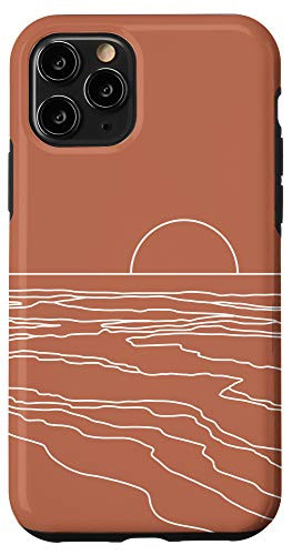 iPhone 11 Pro Beach Sunset Sun Abstract Line Art Modern Boho Terracotta Case