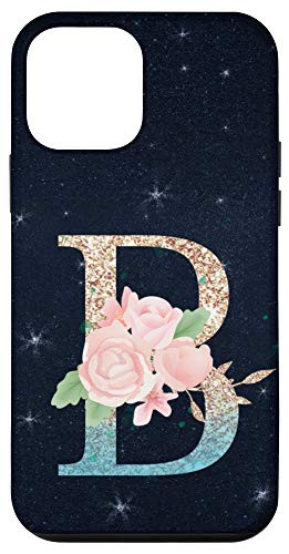 iPhone 12 mini Floral Monogramm Letter B Stars Blue Background Case
