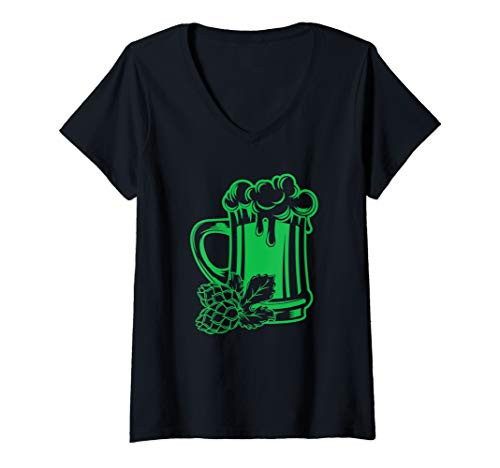 Womens Green Mug Craft Beer Drinking St Patricks Day Funny Gift Men V-Neck T-Shirt