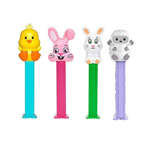 PEZ Easter Candy Dispensers - Easter Basket Stuffers - 4 Easter Candy Dispensers - Includes Baby Chick Easter Bunny and Pink Easter Rabbit Baby White Lamb