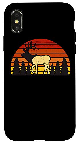 iPhone X/XS Elk Evergreen Trees Half Circle Sunset Case