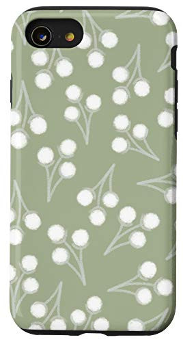 iPhone SE -2020- / 7 / 8 Cotton Stems Botanical Pattern in Sage Green Case