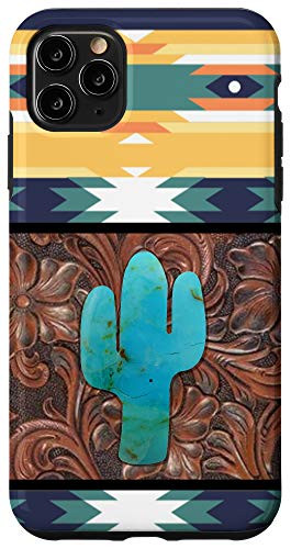 iPhone 11 Pro Max Western Turquoise Navajo Aztec Cactus Floral Tooling Print Case