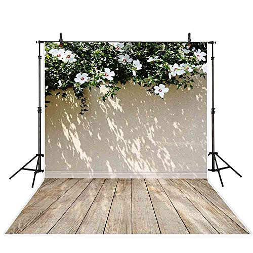 Allenjoy 5x7ft Spring Backdrop White Wall Wood Floor Green Leaves Flowers Sunshine Kids Children Photography Background Decoration Photo Studio Props