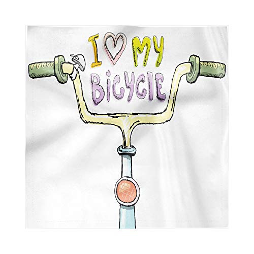 Lunarable Vintage Decorative Napkins Set of 4 Watercolor Style Hand Drawn Vintage Design I Love My Bicycle Pattern Satin Fabric for Brunch Dinner Buffet Party 12 inch x 12 inch Fern Green Pale Yellow