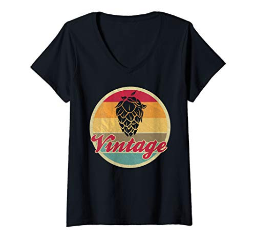 Womens Retro Hops Leaf Craft Beer Brewing IPA Fathers Day Gift V-Neck T-Shirt