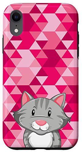 iPhone XR Grey Cat Pink Triangle Camouflage Camo Pattern Women Girls Case