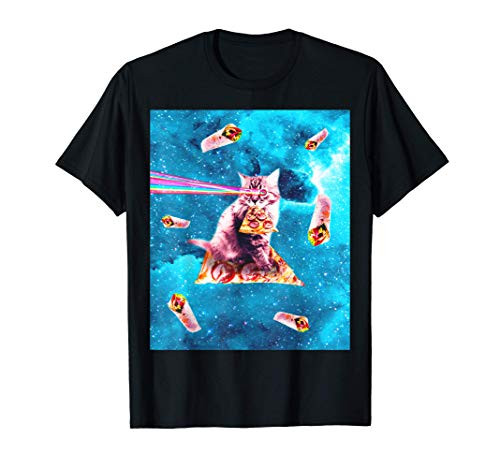 Space Cat Eating Pizza - Rainbow Laser Eyes Burrito T-Shirt Space Cat Eating Pizza - Rainbow Laser Eyes Burrito T-Shirt