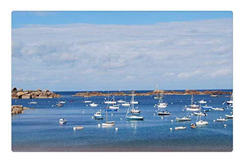 LESGAULEST Doormat Floor Rug/Mat -23.6 x 15.7 inch- - Brittany Sea Boats Blue Landscape Beach Side