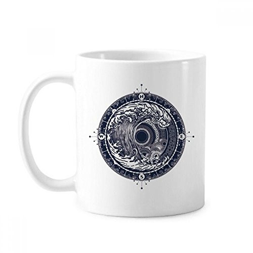 Waves Compass Circle Art Pattern Mug Pottery Ceramic Coffee Porcelain Cup Tableware