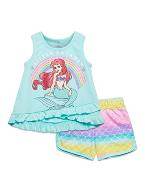 Disney Little Mermaid Toddler Girls Ariel Tank Top  and  French Terry Shorts Set 4T Blue