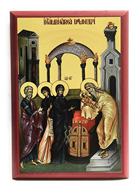Wooden Byzantine Orthodox Christian Icon The Presentation of the Lord Jesus Christ in the Temple/The Meeting of the Lord in Jerusalem 4 inch x 6 inch