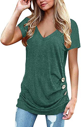 Yidarton Womens Short Sleeve Tunic Tops Blouse Comfy Casual Side Button T Shirts-gr2XL- Green