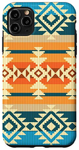 iPhone 11 Pro Max Unique White Turquoise Orange Blue Aztec Navajo Pattern Case
