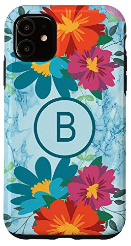 iPhone 11 Letter B Initial Monogram Flowers Floral Marble-Print Gift Case