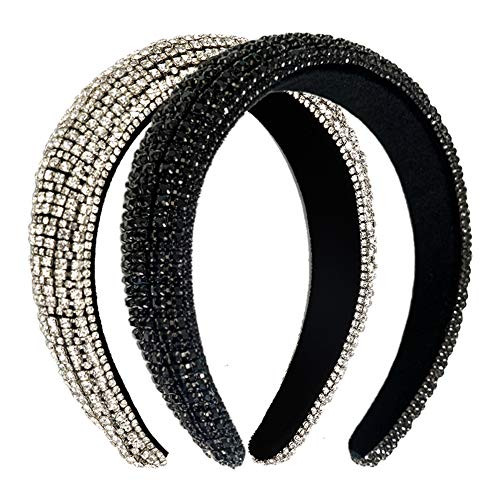 2 PACK Velvet Padded Rhinestone Headbands Sparkling Bejewelled Hairband for Women Delicate Crystal Embellished Headbands Wide Accessory for Engagement Birthday Parties?Black and Silver- 2 PACK Velvet Padded Rhinestone Headbands Sparkling Bejewelled Hairband for Women Delicate Crystal Embellished Headbands Wide Accessory for Engagement Birthday Parties?Black and Silver-