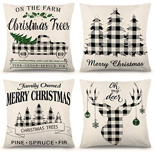 YGEOMER Christmas Pillow Covers 18x18 Inch Set of 4 Farmhouse Buffalo Plaid Pillow Covers Holiday Rustic Linen Pillow Case for Sofa Couch Christmas Decorations Throw Pillow Covers YGEOMER Christmas Pillow Covers 18x18 Inch Set of 4 Farmhouse Buffalo Plaid Pillow Covers Holiday Rustic Linen Pillow Case for Sofa Couch Christmas Decorations Throw Pillow Covers