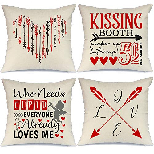 AENEY Valentines Day Pillow Covers 18x18 Set of 4 Valentines Day Decor for Home Love Heart Arrow Cupid Valentine Pillows Decorative Throw Pillows Farmhouse Valentines Day Decorations A323-18 AENEY Valentines Day Pillow Covers 18x18 Set of 4 Valentines Day Decor for Home Love Heart Arrow Cupid Valentine Pillows Decorative Throw Pillows Farmhouse Valentines Day Decorations A323-18