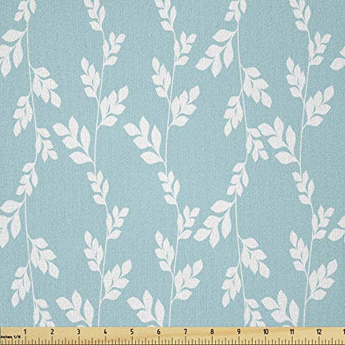 Ambesonne Rustic Fabric by The Yard Rural Meadow Field Yard Wildflowers Farmhouse Style Cottage Countryside Garden Microfiber Fabric for Arts and Crafts Textiles  and  Decor Pale Blue White