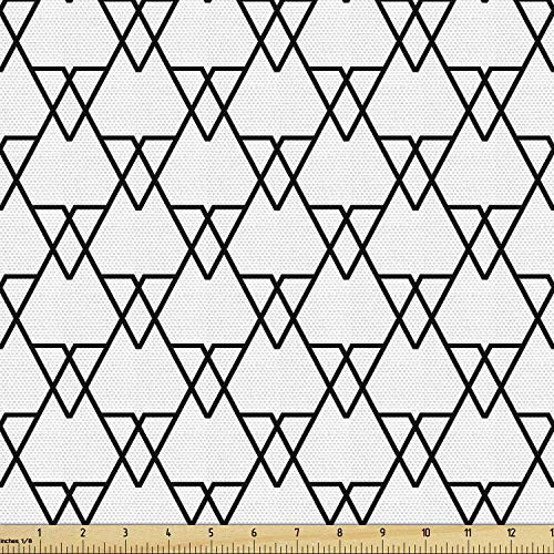 Ambesonne Black and White Fabric by The Yard Patchwork Inspired Geometric Triangles with Monochromatic Line Art Design Decorative Fabric for Upholstery and Home Accents Black White