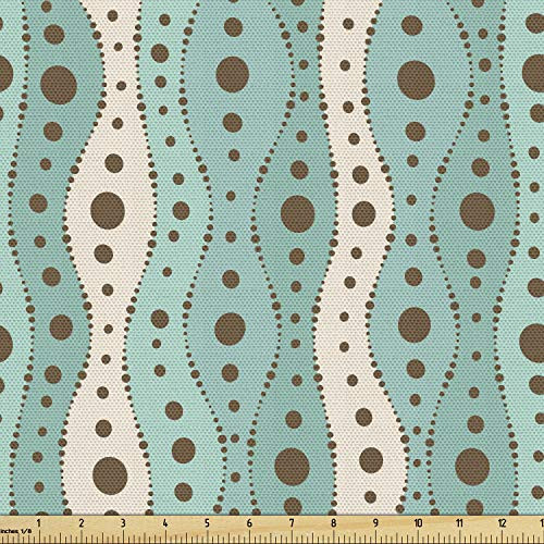 Ambesonne Turquoise Fabric by The Yard Traditional Polka Dots Vertical Lines Abstract Hand Drawn Decorative Fabric for Upholstery and Home Accents 1 Yard Turquoise Brown Cream