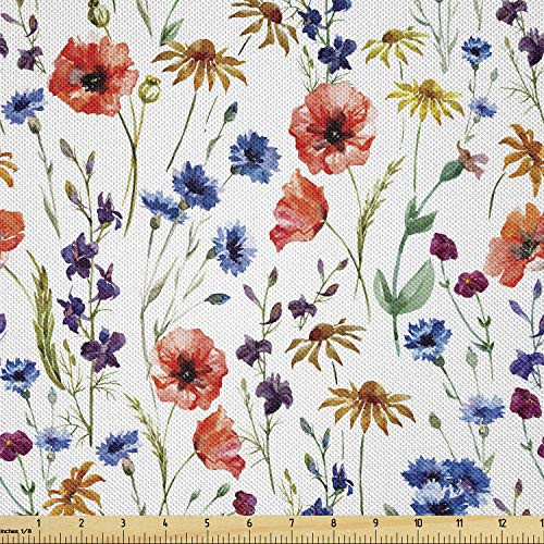 Lunarable Flower Fabric by The Yard Wildflowers Poppy Chamomile Cornflowers Daisies Countryside Illustration Decorative Satin Fabric for Home Textiles and Crafts Coral Navy Blue Orange Lunarable Flower Fabric by The Yard Wildflowers Poppy Chamomile Cornflowers Daisies Countryside Illustration Decorative Satin Fabric for Home Textiles and Crafts Coral Navy Blue Orange