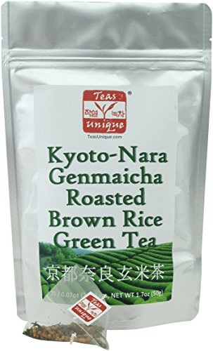 Teas Unique Japanese Kyoto-Nara Genmaicha Green Tea with Roasted Brown Rice 25 Tea Bags -50g-