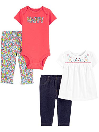 Simple Joys by Carters Girls 4-Piece Bodysuit Top and Pant Set happy/floral Newborn