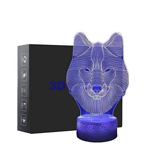 Night Light 3D Lamp Wolf Shape Optical Illusion Nightlight Bedside Lamp 7 Colors Changing LED Lamps Birthday Gifts for Girls Kids Baby Boys and Room Decor (Lang) Night Light 3D Lamp Wolf Shape Optical Illusion Nightlight Bedside Lamp 7 Colors Changing LED Lamps Birthday Gifts for Girls Kids Baby Boys and Room Decor (Lang)