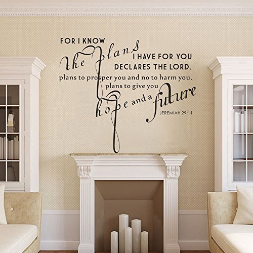 Scripture Bible Verse Wall Decal-for I Know The Plans I Have for You Declares The Lord .- Jeremiah 2911-Dark Brownm-