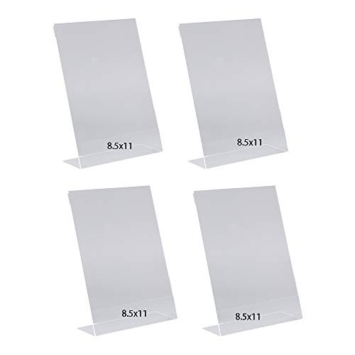 Slant Back Acrylic Sign Holder 8.5 x 11 Inches Clear Plastic Sign Holder Paper Display Table Stand for Office Store Restaurant -4 Pack-