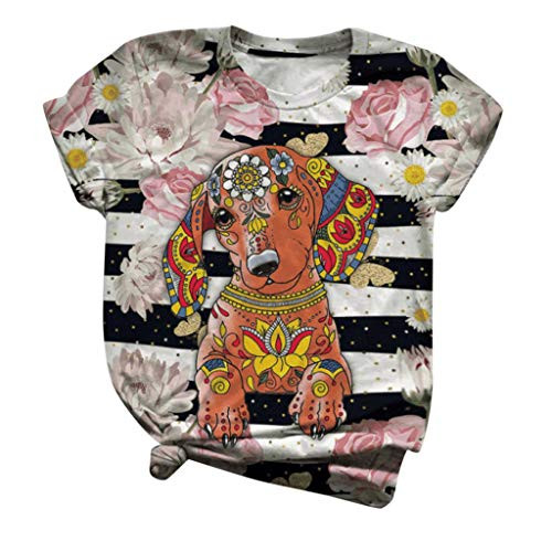 YAnGSale Top Women Novelty T-Shirt 3D Animal Printed Blouse O-Neck Tops Tee Short Sleeve Shirt Comfy Pullover -Orange S-