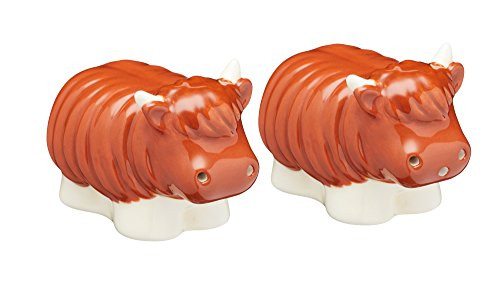 KitchenCraft Ceramic Highland Cow-Shaped Novelty Salt and Pepper Shakers - Brown -2-Piece Set-