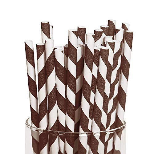 Fun Express - Brown Paper Striped Straws -24 Pc- - Party Supplies - Drinkware - Straws - 24 Pieces