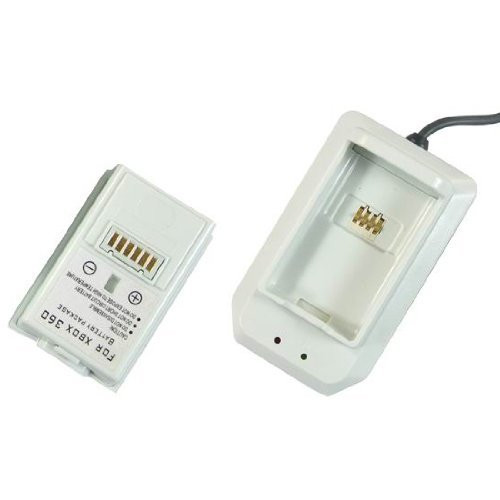 OSTENT USB Charger Dock Station  Plus Rechargeable Battery Compatible for Microsoft Xbox 360 Wireless Controller Color White