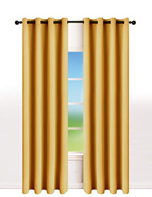 Kinryb Blackout Curtains Panels with Grommets  Room Darkening Thermal Insulated Drapes for Living Room and Bedroom -Set of 2 Panels  52 by 95 Inches  Yellow- Kinryb Blackout Curtains Panels with Grommets  Room Darkening Thermal Insulated Drapes for Living Room and Bedroom -Set of 2 Panels  52 by 95 Inches  Yellow-
