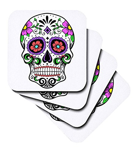 3dRose Sugar Skull, Pink - Ceramic Tile Coasters, Set of 4 (CST_186236_3)