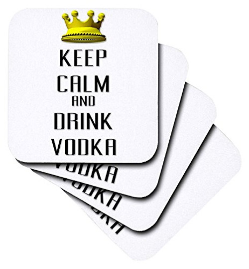 3dRose Gold Crown Keep Calm and Drink Vodka - Ceramic Tile Coasters, Set of 4 (cst_120809_3)