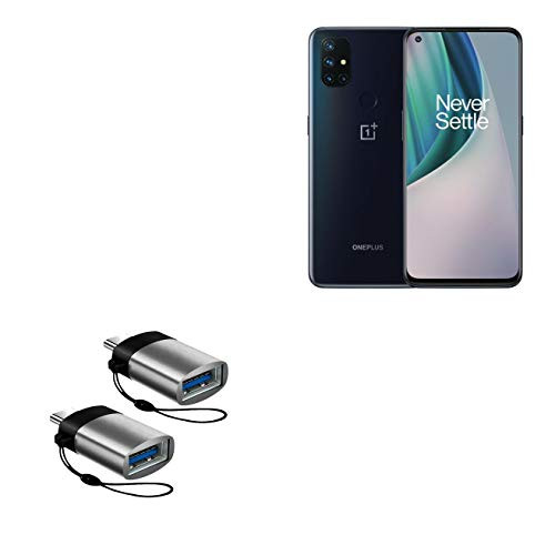 OnePlus N10 Cable BoxWave -USB Type-C PortChanger -2-Pack-- USB Type-C OTG USB Portable Keychain for OnePlus N10 - Slate Grey