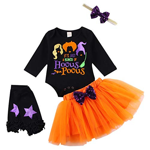 Halloween Infant Baby Girl Outfits 1st Thanksgiving Turkey Long Sleeve Romper Tulle Tutu Skirt Headband 3pcs Clothes Set -Halloween-Black- 18-24 Months-