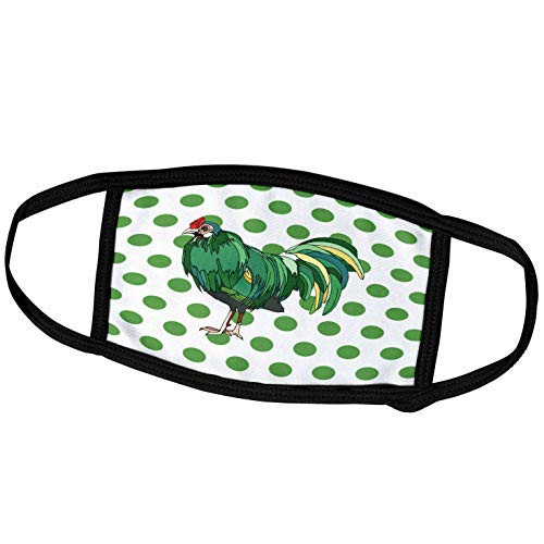 3dRose Print of Green and Yellow Rooster on Green Dots - Face Covers -fc_218996_3- 3dRose Print of Green and Yellow Rooster on Green Dots - Face Covers -fc_218996_3-