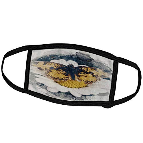 3dRose Image of Watercolor Yellow Butterfly On A White Flower Art - Face Covers -fc_328909_1-