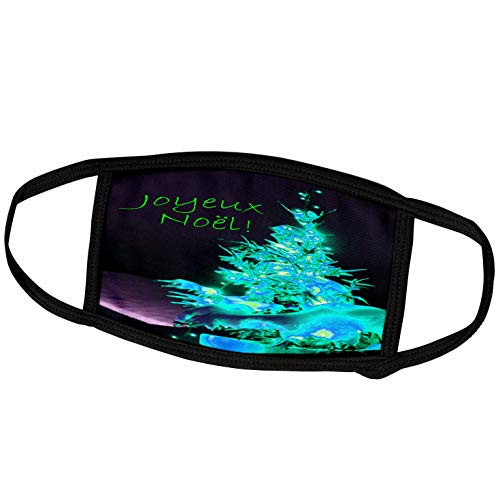 3dRose Pretty Christmas Tree Joyeux Noel in Ice Blue with Green Text - Face Covers -fc_8735_2-