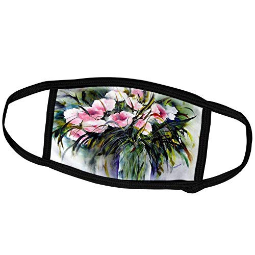 3dRose Image of Vase Painting with Pink Flowers and Dark Green Leaves - Face Covers -fc_300358_2-