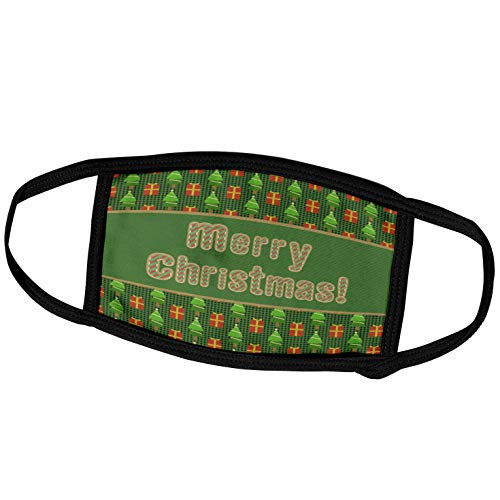 3dRose Image of Striped Merry Christmas on Trees and Gifts Red Green - Face Covers -fc_340105_1-