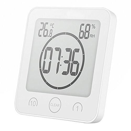 Vvciic Bathroom Clock Digital Shower Clock Temperature Humidity Monitor Waterproof Digital Bathroom Wall Clock Countdown Timer Large Display Hanging Humidity Temperature Meter