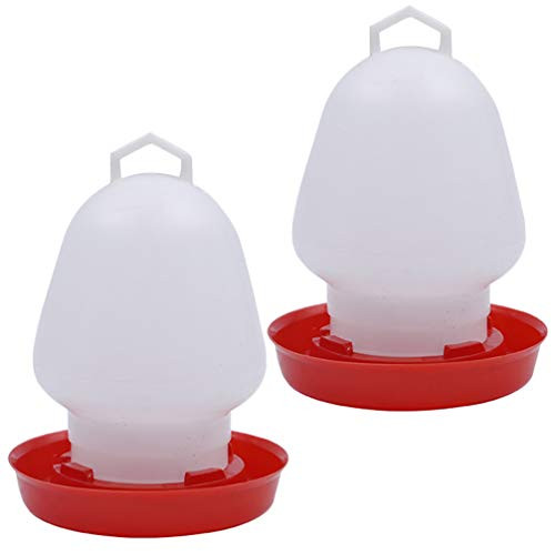 POPETPOP Poultry Feeder Giant Hanging Poultry Feeder 2PCS Plastic Automatic Chicken Feeder and Waterer Kit Birds Drinker Water Feeding Dispenser for Poultry -5L-