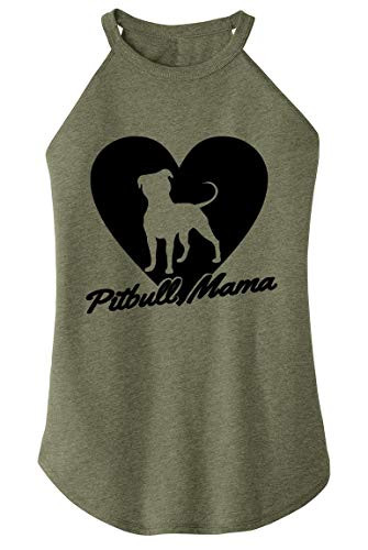 Ladies Tri-Blend Rocker Tank Top Pitbull Mama Tee Pitt Bully Dog Lover Gift Tee Military Green Frost with Black Print 4XL
